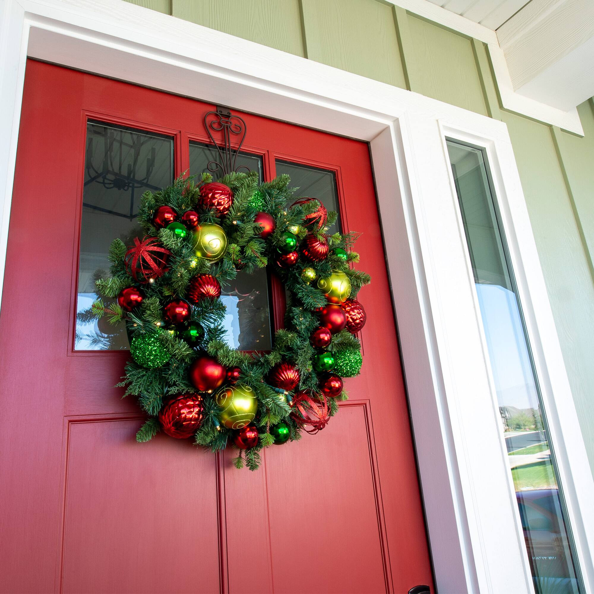 Village Lighting 30" Pre-Lit Festive Holiday Christmas Wreath, Clear LED Lights